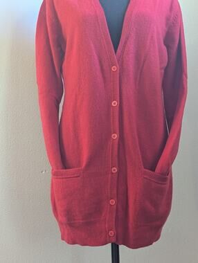 VOILE 100% Cashmere Red Longline Cardigan Sweater Women’s L Button Front, French